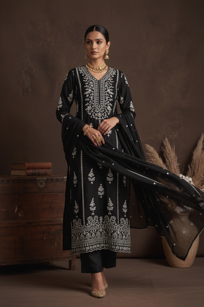 Black Chikankari Model