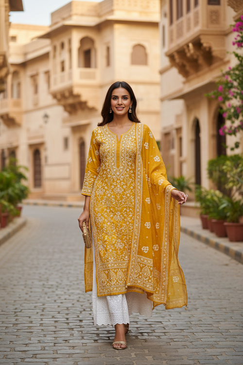 Mustard Yellow Chikankari