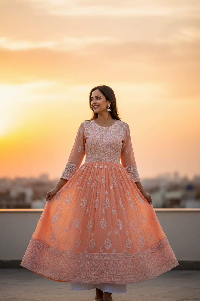 Peach Chikankari