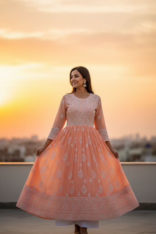 Peach Chikankari