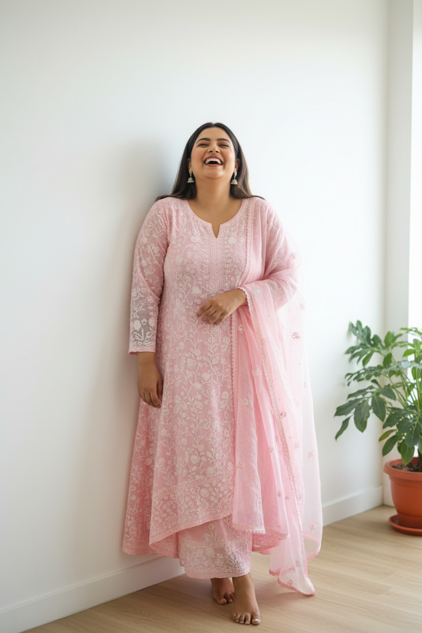 Pink Chikankari