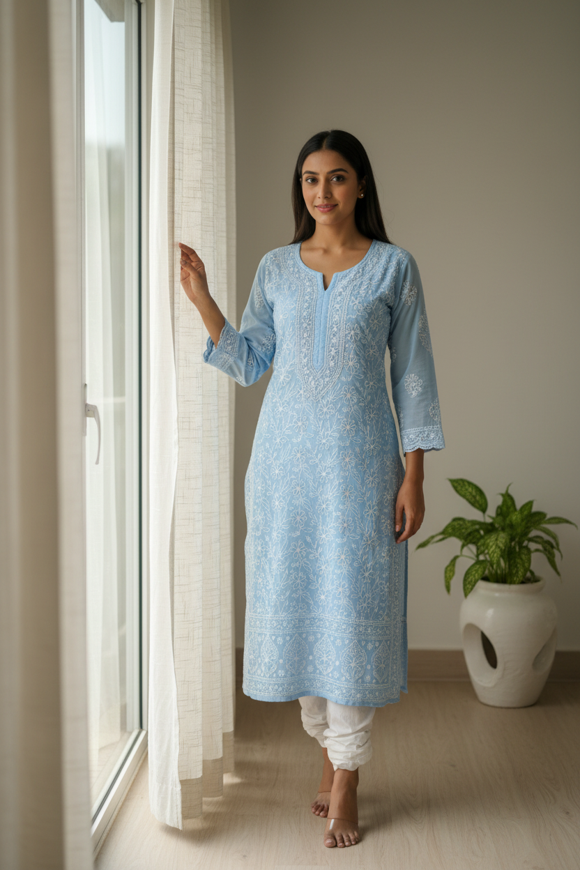 Sky Blue Chikankari