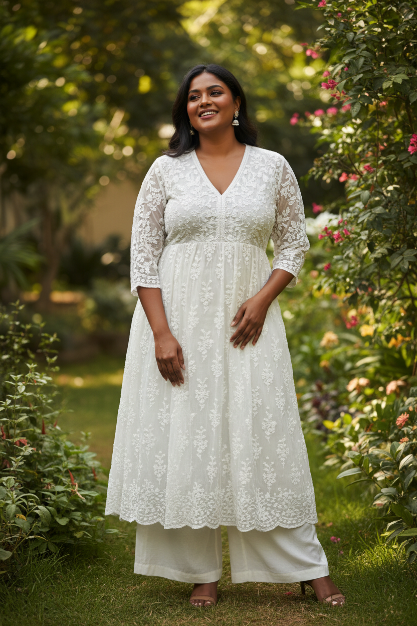 White Chikankari